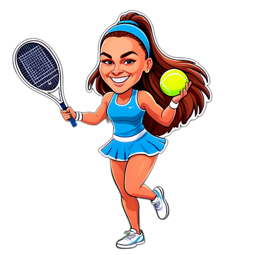 Caricatura divertida de Aryna Sabalenka en una cancha de tenis