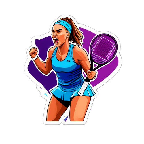 Sticker van Aryna Sabalenka met een vol stadion en 'De kracht van sport'