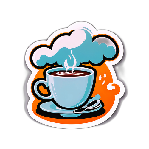 朝のコーヒーを楽しむキャラクターのステッカー