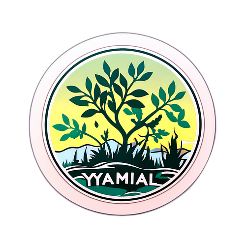 Стикер с растениями Ямала и изображением ламината Ямал с текстом 'Ямал Ламинат'