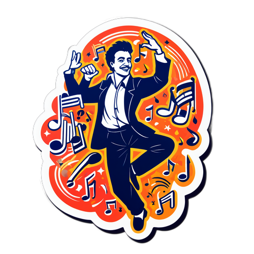 Дизайн с танцующим человеком и нотами вокруг, надпись 'Ivan Zolo' в музыкальном стиле