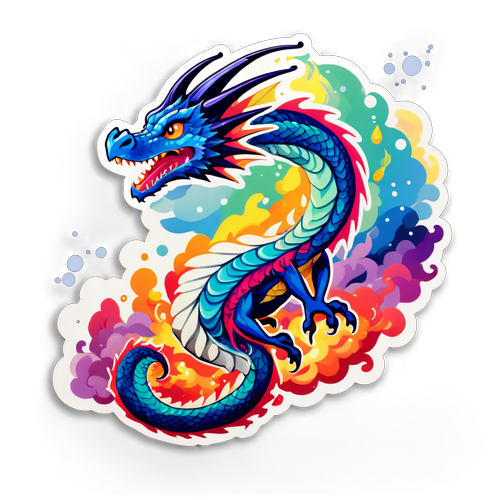Whimsical Flying Dragon with Multicolored Smoke