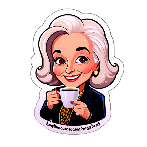 Sticker de Mirtha Legrand con taza de café