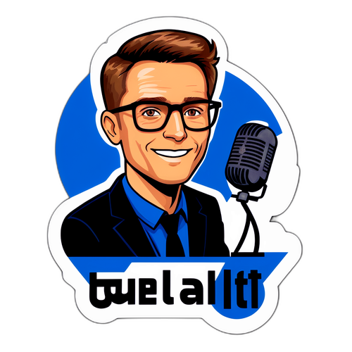 Minimalist Sticker of Scott Van Pelt in Broadcast Studio