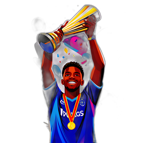 Cena vibrante de Thiago Mendes levantando um troféu