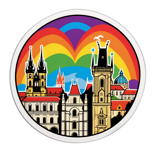 Samolepka s duhovým symbolem Pražského Pride