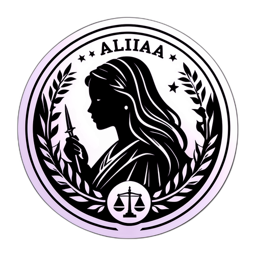 Design cu silueta Alinei Bica, înconjurată de jurăminte de justiție și echitate