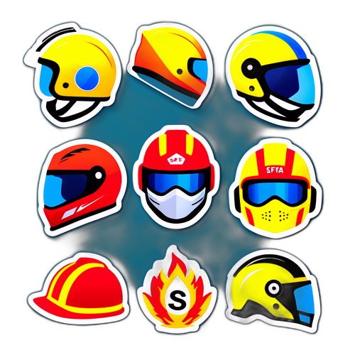 Hình ảnh các loại mũ bảo hiểm với câu 'An toàn trước hết!'