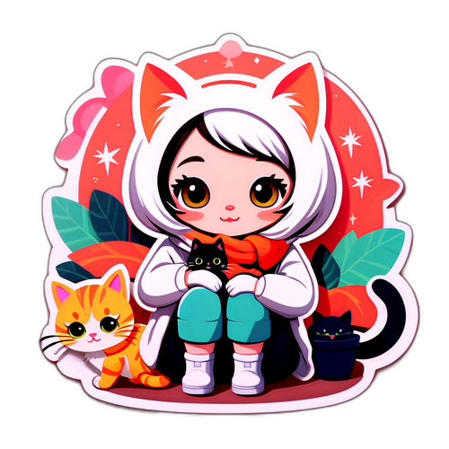 Urocza i przytulna naklejka z Ewą Lys i jej kotem