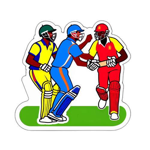 עיצוב מדבקת קריקט עם שחקני הודו וזימבבואה