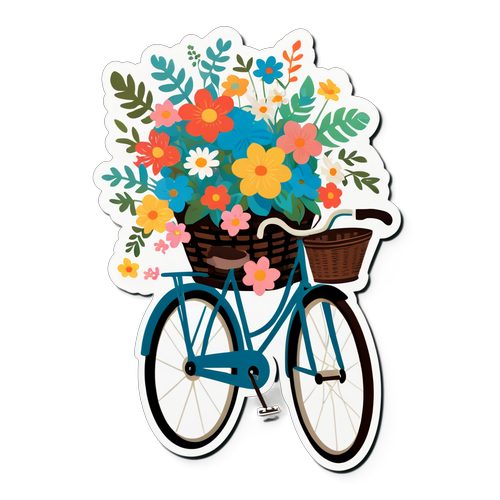 Vintage Bicycle with Basket of Flowers Sticker
