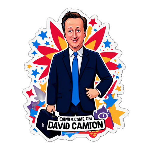 Farverig klistermærke af David Cameron