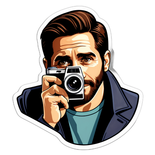 Stylisk klistermärke av Jake Gyllenhaal med filmkamera