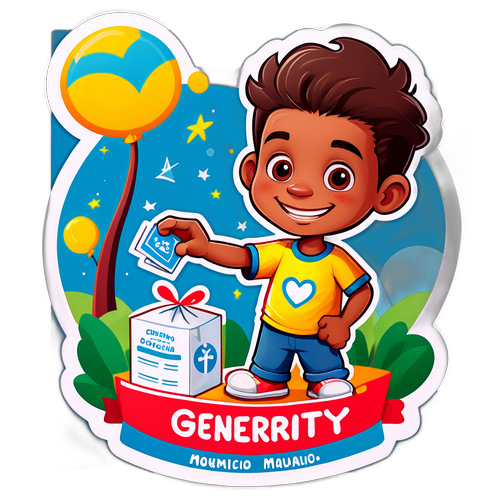 Desenho do personagem de Maurício de Sousa fazendo uma doação