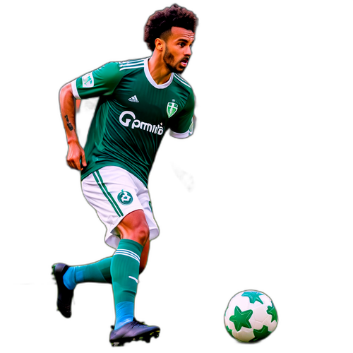 Jogador driblando adversários com jersey do Palmeiras