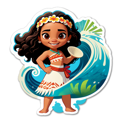 Stiker Imut Moana 2 dengan Elemen Laut