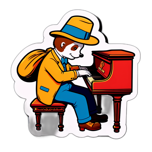 Vintage labubu med hatt och piano