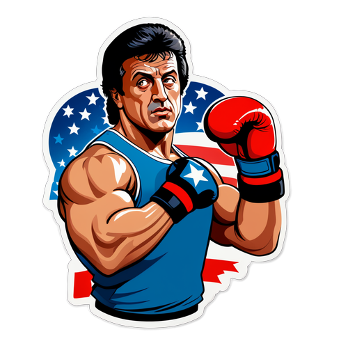 Ein Porträt von Sylvester Stallone in seiner berühmten Rocky-Pose
