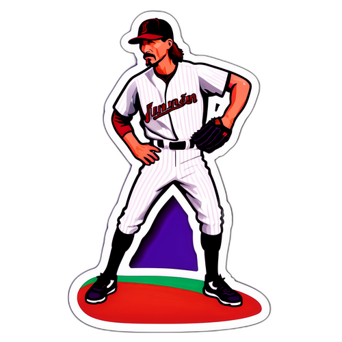 ランディ・ジョンソンがマウンドに立つダイナミックなイラスト