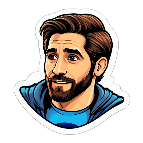 En kvick klistermärke av Jake Gyllenhaal i superhjältekostym