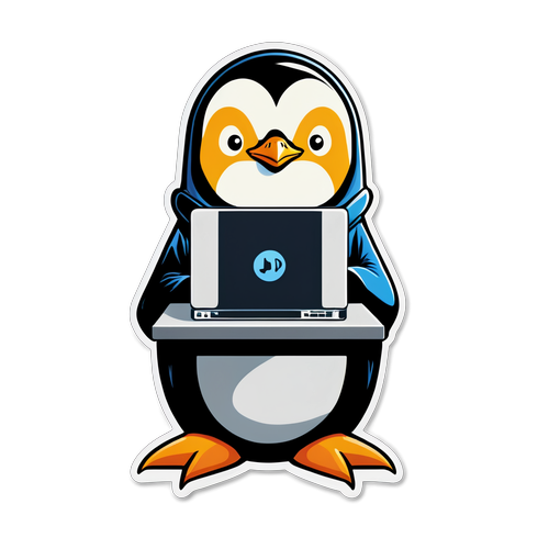 Hacker Hoodie Penguin Using Desktop Sticker