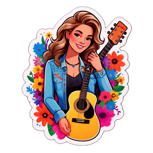 Fargerik klistremerke med Lainey Wilson og gitar