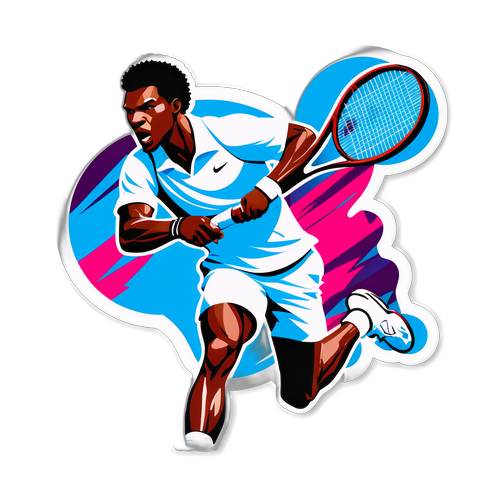 Un autocollant du joueur de tennis Giovanni Mpetshi Perricard en action