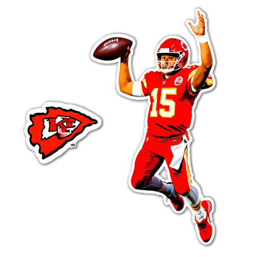 Action-Packed Patrick Mahomes Sticker with 'Go Chiefs!' Banner