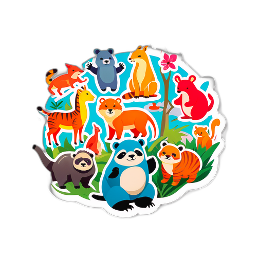 上野動物園の楽しい動物たちのステッカー