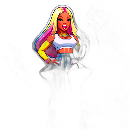 En livlig teckning av Nicki Minaj på scenen