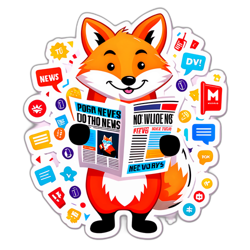 Playful Fox Mascot with Newspaper