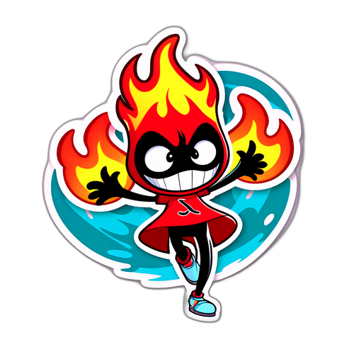 Personnage dansant de 'Hazbin Hotel' entouré de flammes cartoon