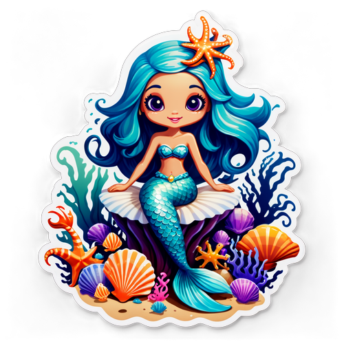 Whimsical Mermaid Sitting on Seashell Throne