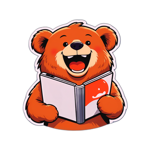 Samolepka s ikonickým logem Reddit a smějícím se medvědem