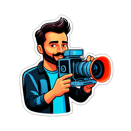סטיקר קווירי של רום ברצלבסקי עם מצלמה capturing את קסם הקולנוע