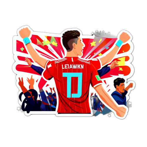 Herní nálepka s Lewandowskim oslavujícím gól