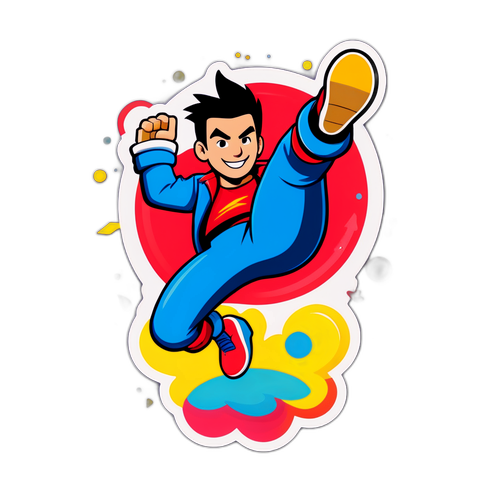 Autocollant d'un personnage dynamique en saut acrobatique