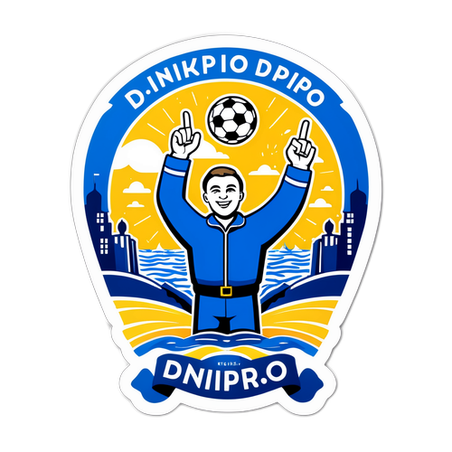 Символіка Дніпра на фоні ріки з веселими фанатами