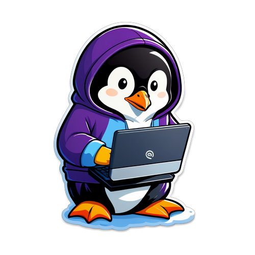 Hacker Penguin Using Laptop