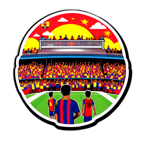 En livlig klistermærke, der skildrer Mallorca mod Barcelona
