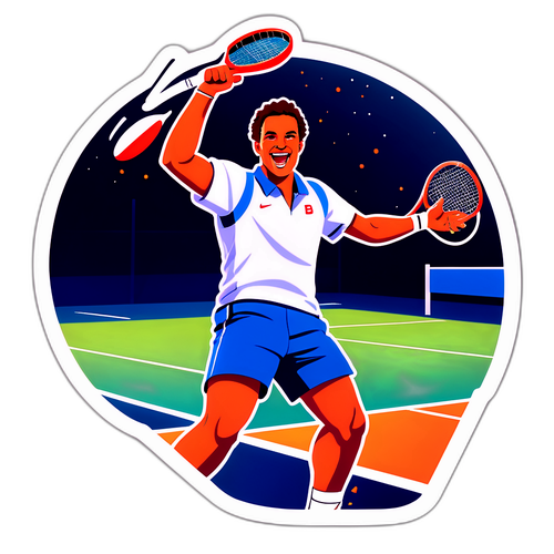Sticker de Ben Shelton celebrando en la cancha de tenis