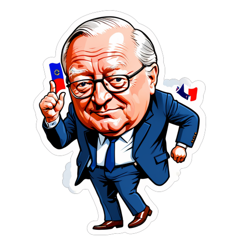 Caricatura de Jean-Marie Le Pen com Elementos Representativos de Seu Legado e Contexto Político Atual