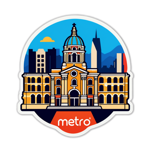 Edificio emblemático de Santiago con logo del Metro