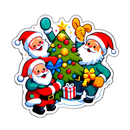 Autocollant de Noël Vintage avec des Personnages Cartoon