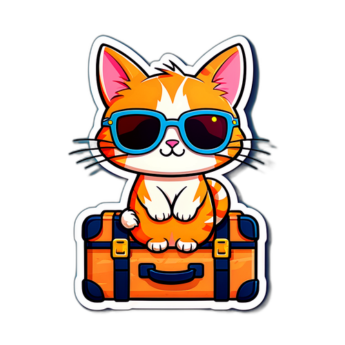 Schattige cartoonstijl kat met reiskoffer
