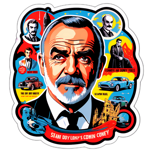 Adesivo in stile vintage con citazioni cinematografiche di Sean Connery