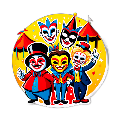 Caricatura de personajes famosos en un carnaval