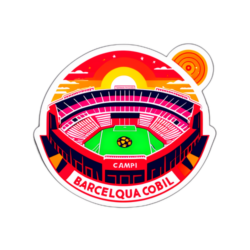 Stiker Stadion Camp Nou dengan Latar Belakang Sunset