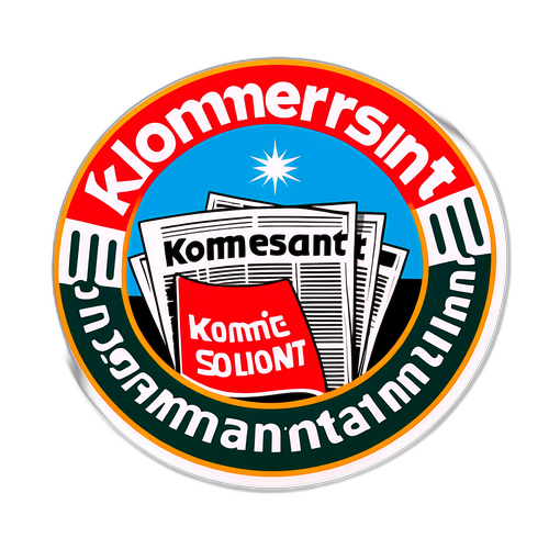 Классическая наклейка с логотипом газеты 'Коммерсант' и брендированными цветовыми решениями