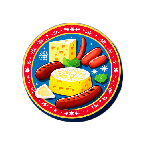 Design cu simboluri culturale românești: mămăligă, brânză și cârnați